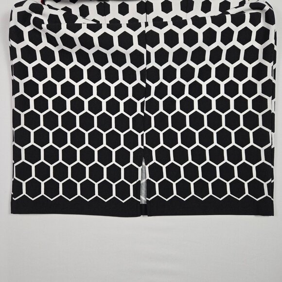 Connected Apparel Black White Honeycomb Sheath Dress Red Belt Geometric‎ 14 - Picture 11 of 12